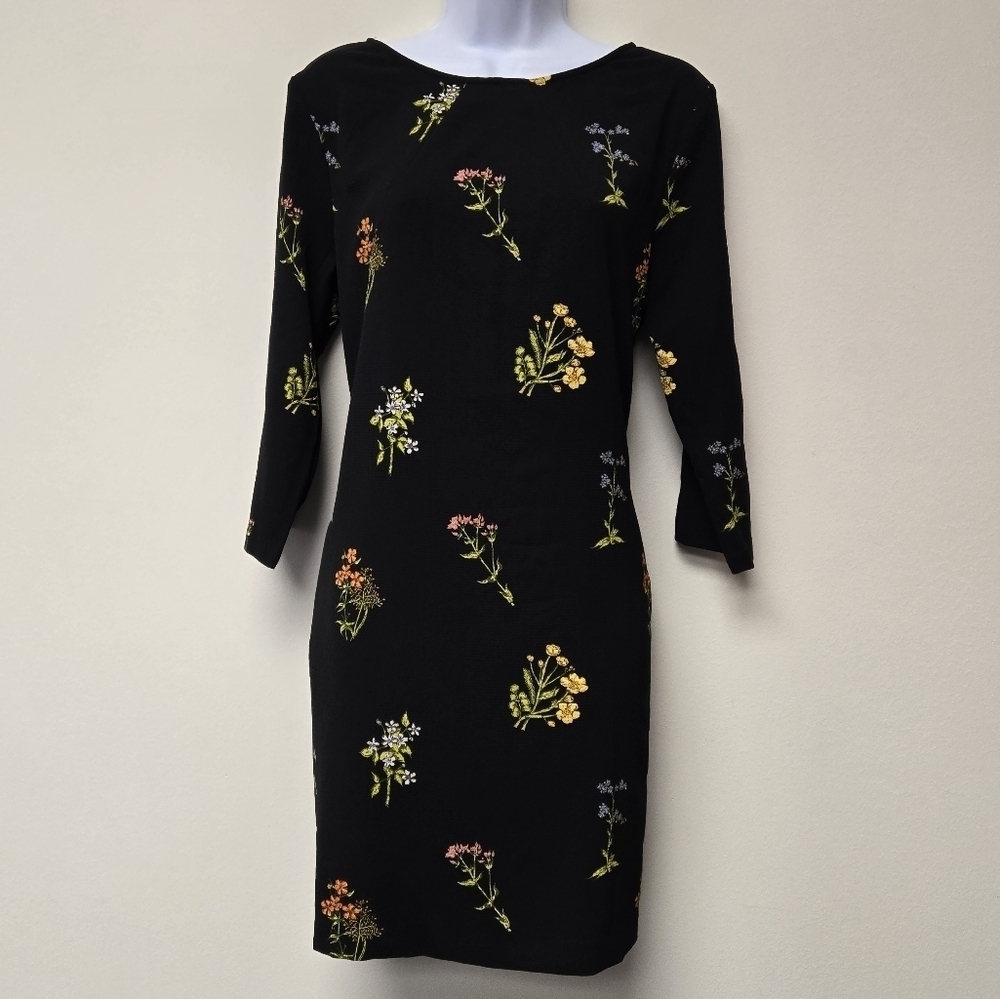 H&M Shift Floral Black Dress 12